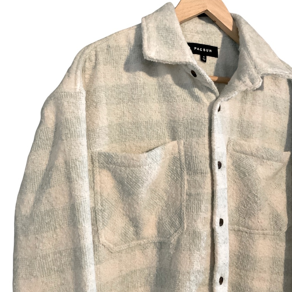 Pacsun White & Blue Plaid Nubby Flannel Collared Button Down Jacket Size Small